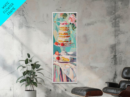 Cake Wall Art Framed and Printed on Canvas, Wall Art for Kitchen or Bakery, Food Art Print, Tall and Narrow Colorful Art for Kitchen