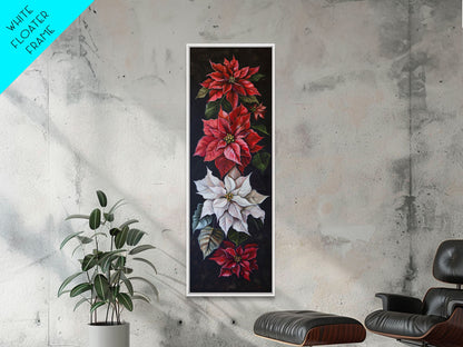 Colorful Botanical Poinsettia Canvas Art Printed and Framed, Vertical Tall and Narrow Floral Art Print, Modern Wall Art, Housewarming Gift