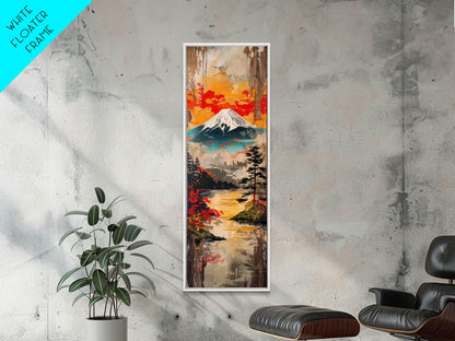 Reflections of Majestic Mountain Peaks in Calm Lake, Minimalist Landscape Framed Canvas Print, Perfect for Nature Inspired Wall Art