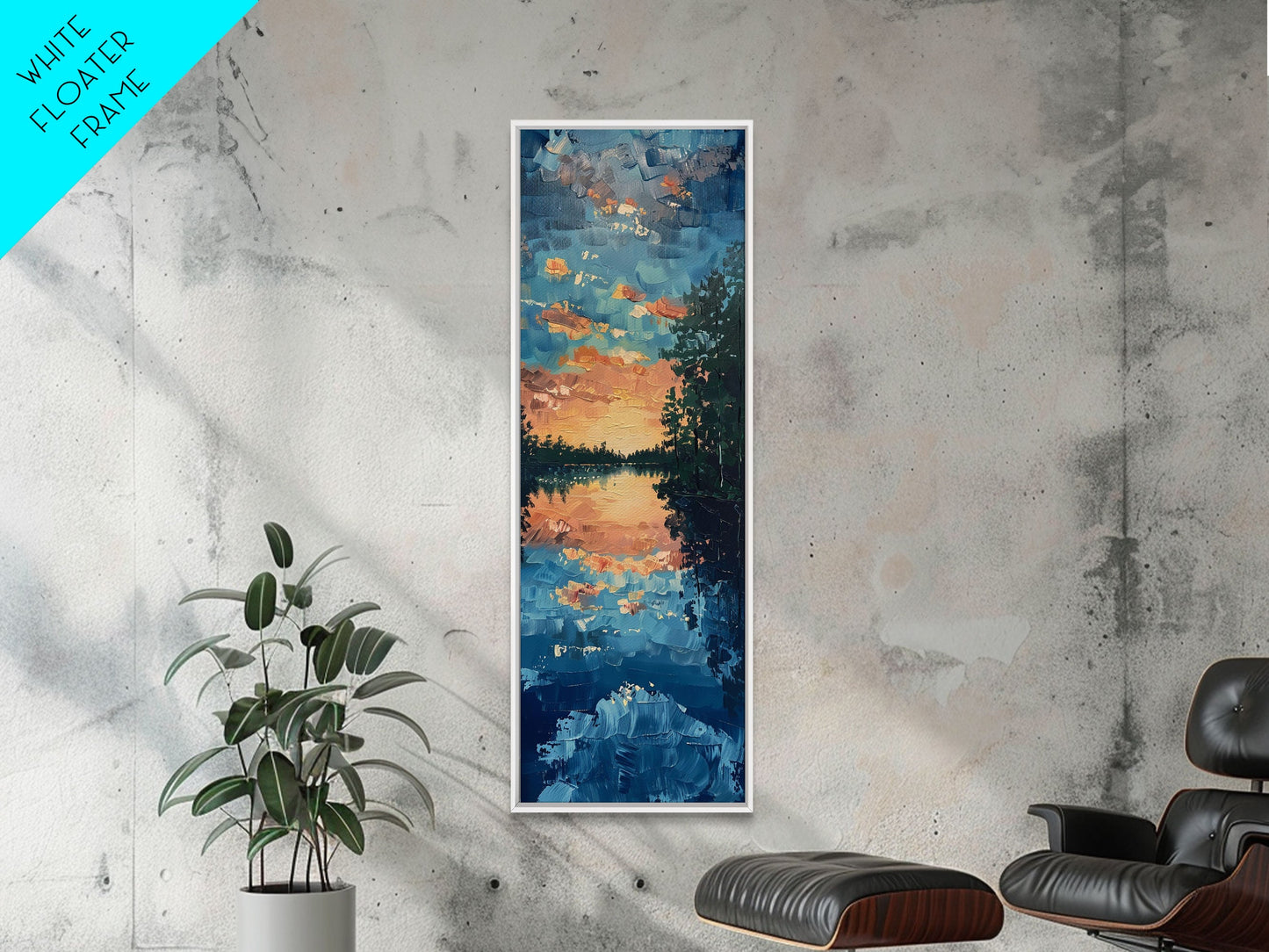 Reflective Sunset Over Calm Waters, Minimalist Farmhouse Art For Rustic Decor, Boho Style Wall Art In Tall Canvas Print