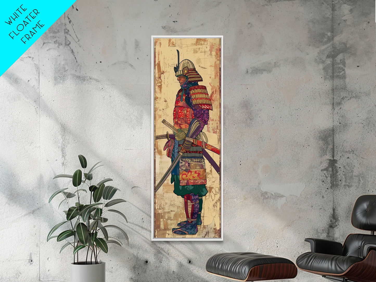 Samurai Warrior Traditional Japanese Armor Cultural Art On Framed Canvas Print Ukiyo-e Art Style Tall Skinny Wood Block Wall Decor
