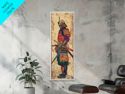Samurai Warrior Traditional Japanese Armor Cultural Art On Framed Canvas Print Ukiyo-e Art Style Tall Skinny Wood Block Wall Decor