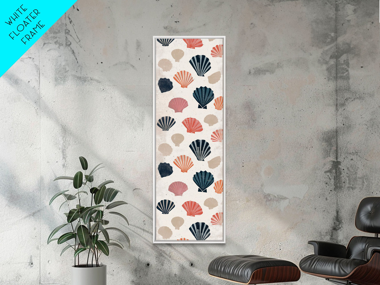 Patterned Sea Shells in Various Colors on a Light Background Ukiyo-e Art Japanese Framed Canvas Print Skinny Tall Art