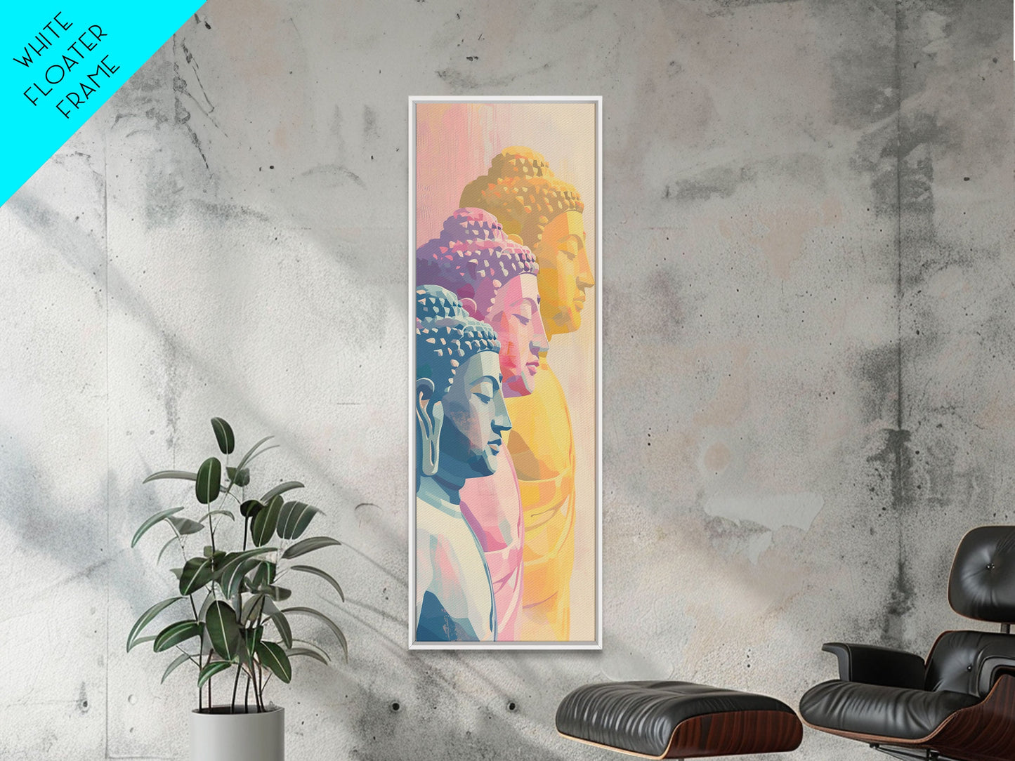 Colorful Buddha Statues Skinny Art Wood Block Print Japanese Style Art Framed Canvas Print Tall Art Ukiyo-e Art