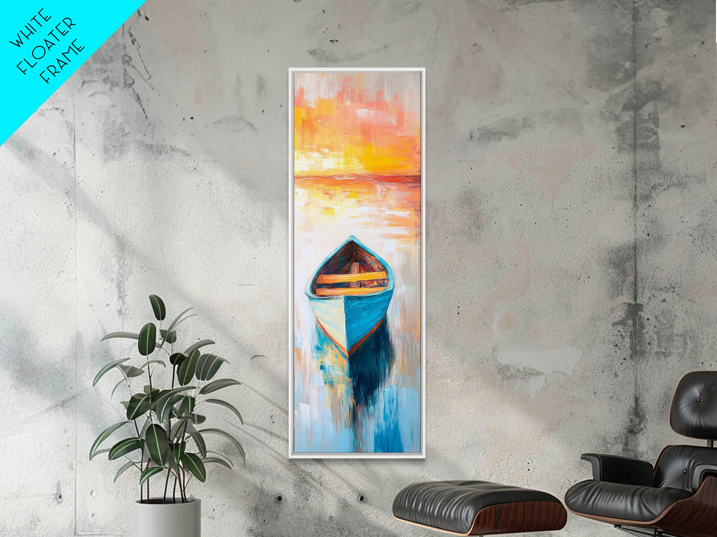 Colorful Boat at Sunset Canvas Print nautical painting coastal decor seascape painting beach house wall art ocean art