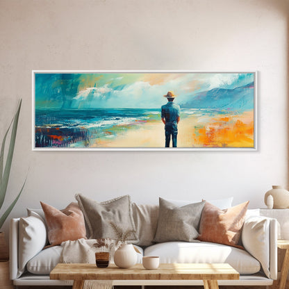 Coastal Wanderer, ocean painting, seascape painting, beach decor, nautical wall art, panoramic art, coastal landscape art, framed canvas print