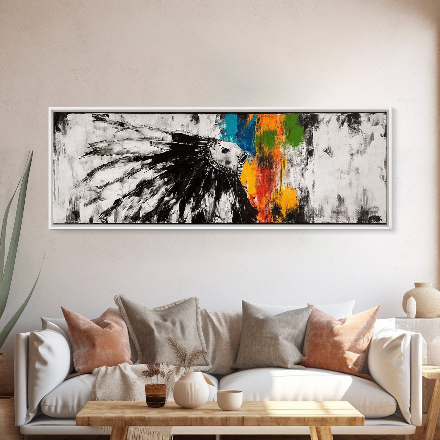 Native American Horse, rustic art, horse wall art, chicano art, graffiti wall art, southwest wall art, framed canvas print, panoramic painting