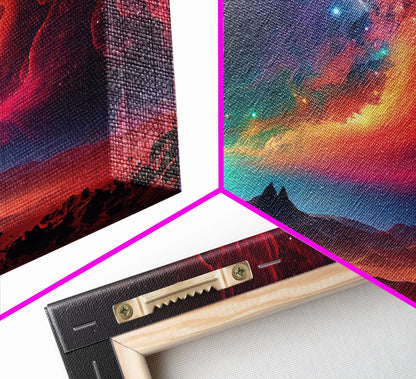 Colorful Galaxy Full of Stars, Framed Canvas Print, Unique Wall Art, Large Format Art, Retro Synthwave Style Space Art
