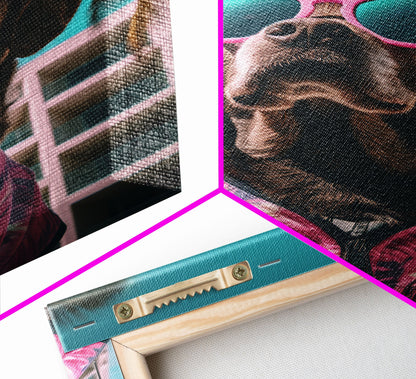 Labrador Dog Wall Print, Dog Wall Art, Dog With Shades, Pink Shirt, Funny Wall Art, Framed Wall Art, Framed Canvas, Wall Print, Wall Canvas