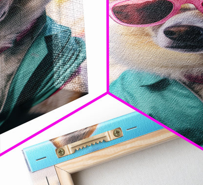 Corgi Wall Print, Dog Wall Art, Dog Sunglasses, Teal Shirt, Funny Wall Art, Framed Wall Art, Framed Canvas, Wall Print, Wall Canvas