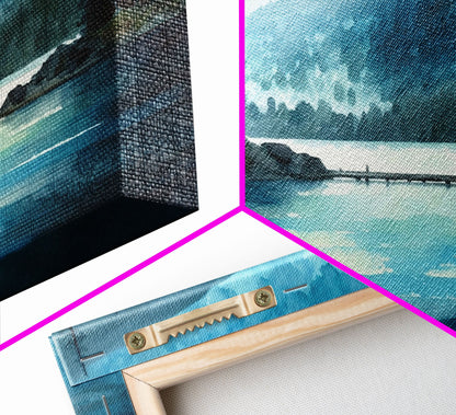 Mountain Lake, Watercolor Landscape Painting Canvas Print - Ready To Hang Large Gallery Wrapped Canvas Wall Art Prints With Floating Frames