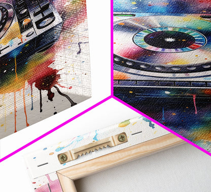 Turn Table Wall Art, DJ Art, Disc Jockey Decor, Music Studio Decor, Framed Canvas Print