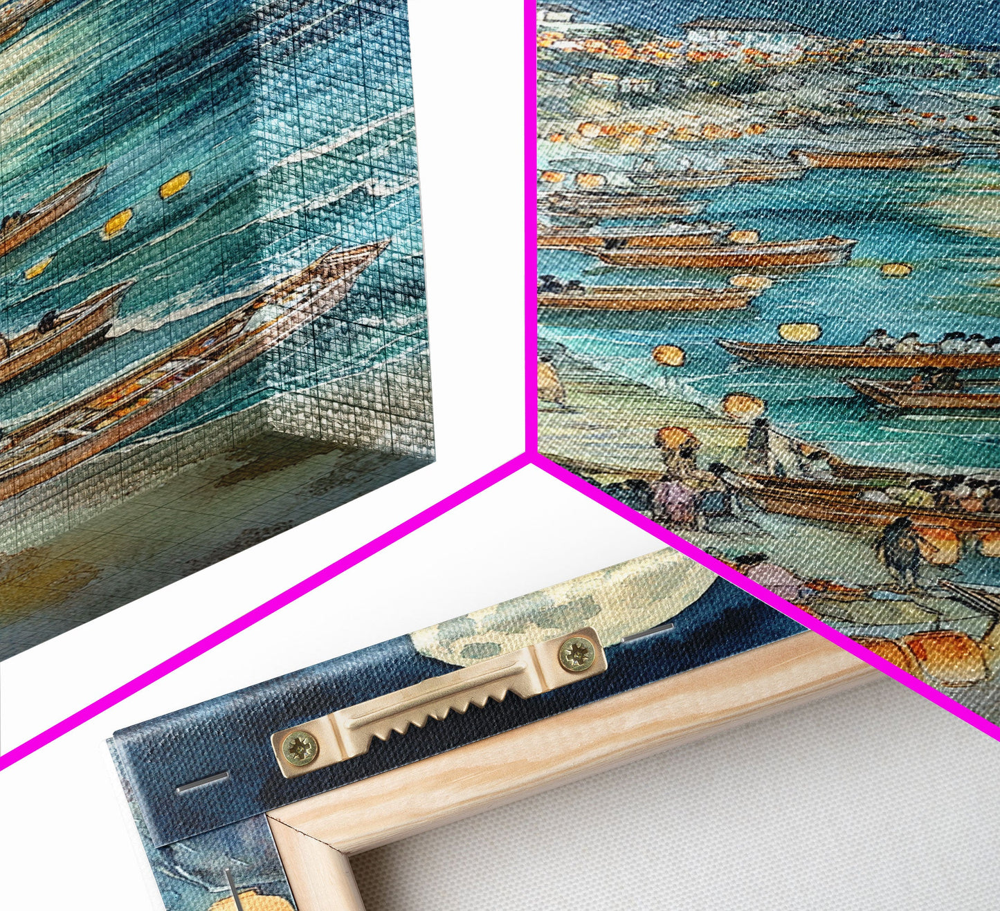 Japanese Paper Lamps Framed Canvas Print, Isamu Noguchi Akari Latern Festival, Christmas Decor