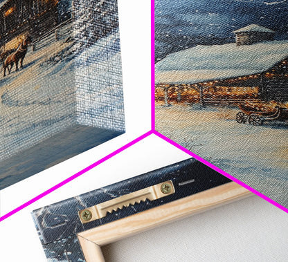 The Christmas Barn, Framed Canvas Print, Farmhouse Christmas Wall Art