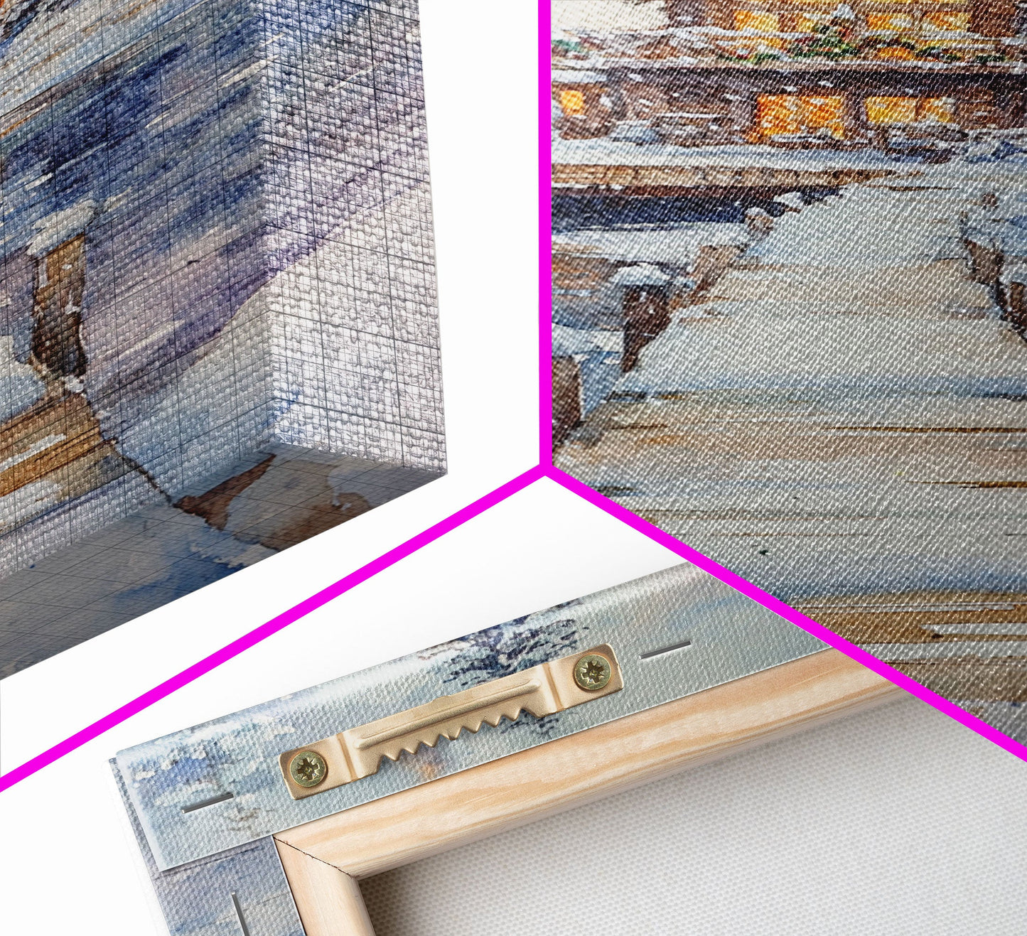 Christmas At The Lake, Framed Canvas Print, Wood Frame Lake House Decor, Winter Lakehouse Art