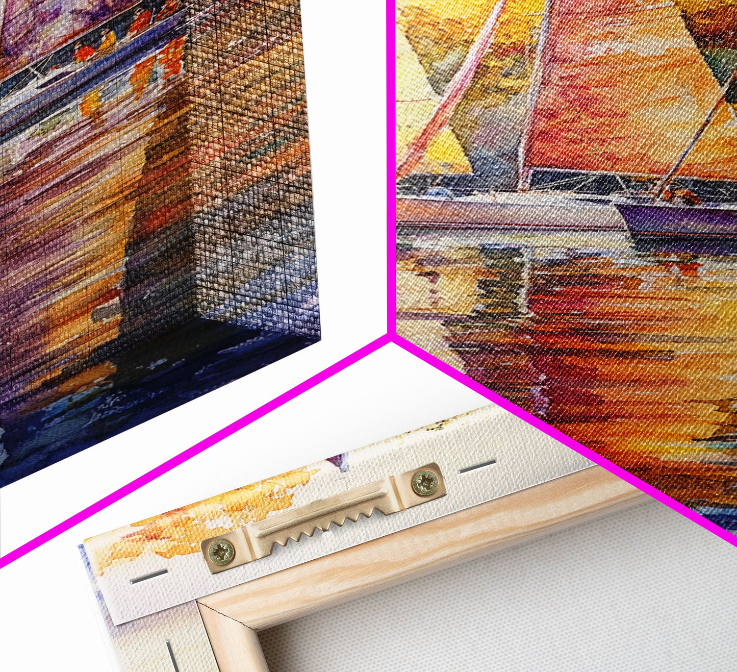 Colorful Sailboats Reflected On Water Framed Canvas Print Fall Nautical Wall Art Coastal Decor Best Gift Idea Holiday Wall Art