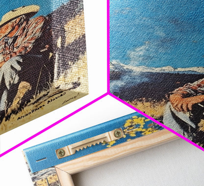 Cowboy in Snowy Sunset Landscape Canvas Print, Winter Wall Art, Seasonal Western Decor, Holiday Gift, Christmas Wall Art, Canvas Print