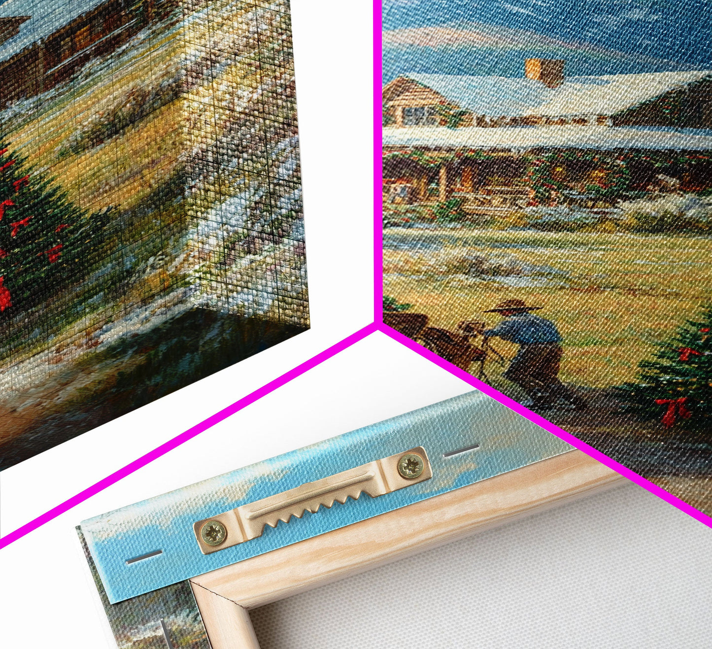 Snowy Mountain Cabin Christmas Tree Scene Framed Canvas Print Christmas Wall Art Holiday Decor Christmas Tree Art Winter Landscape Gift Idea