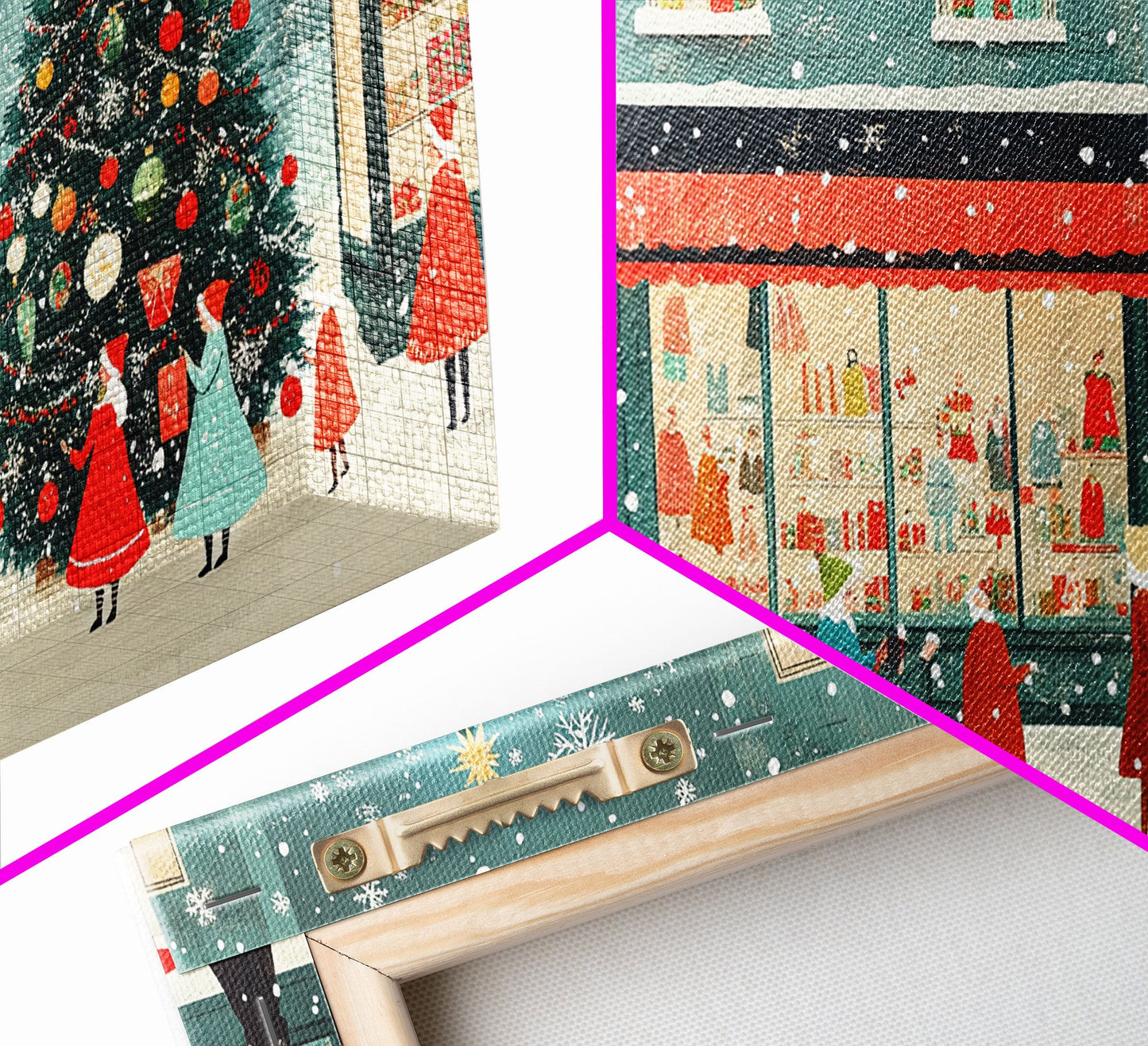 Mid Century Modern Christmas Framed Canvas Print, Retro Holiday Home Decor Christmas Decor, Best Gift Christmas Art, Holiday Wall Art