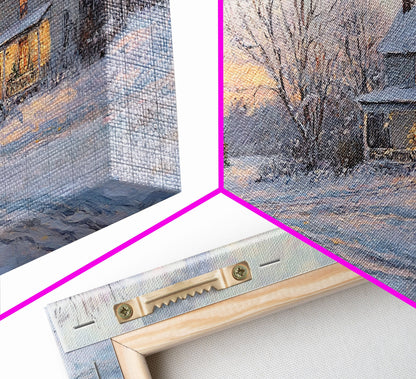 Horse Drawn Sleigh Ride Framed Canvas Print, Winter Wonderland Christmas Scene Art, Vintage Farmhouse Christmas Wall Art Gift Idea