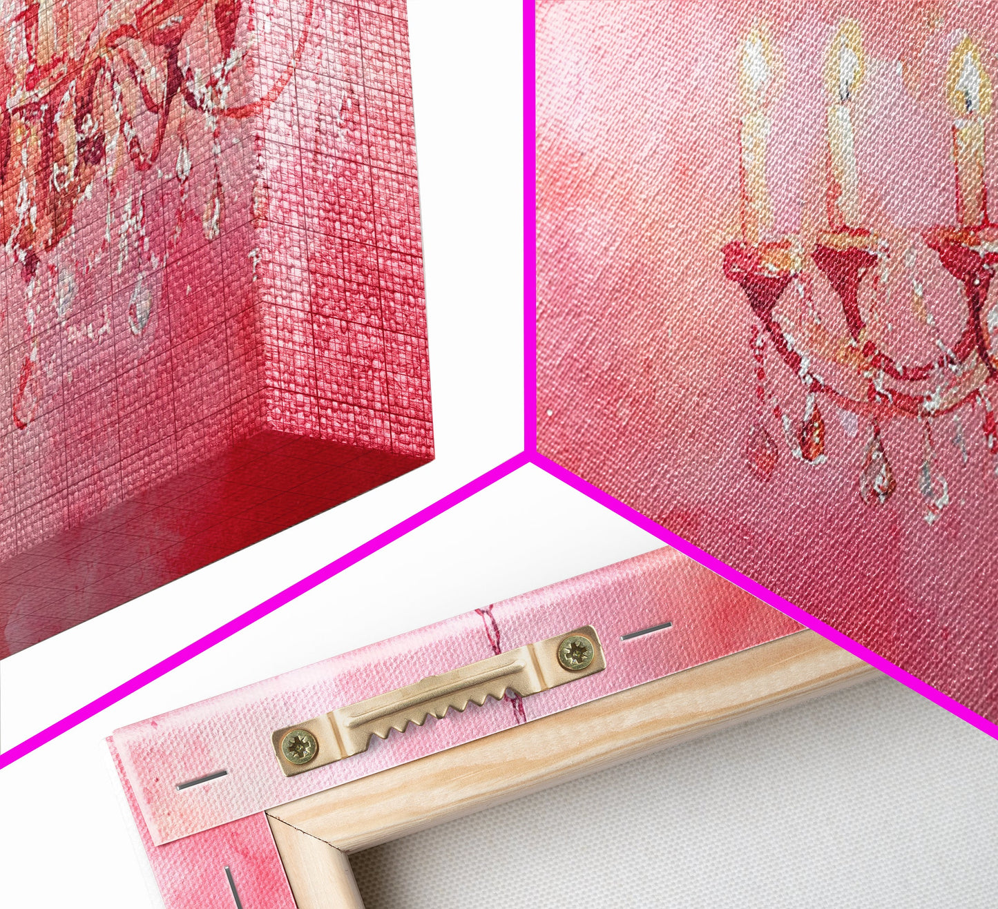 Pink Chandelier Canvas Print Glamorous Light Pink Wall Art Elegant Boho Minimalist Living Room Bedroom Art Framed Christmas Decor