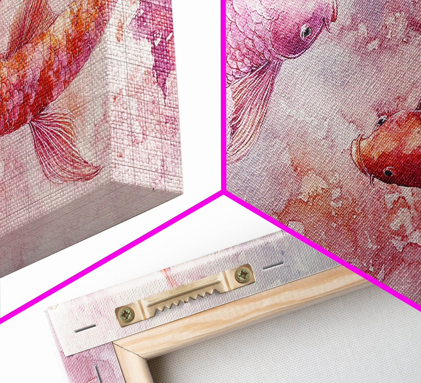 Koi Fish Painting Canvas Print Pink and Orange Wall Art Above Sofa Art Nautical Decor Gift Idea Whimsical Art Bedroom Decor