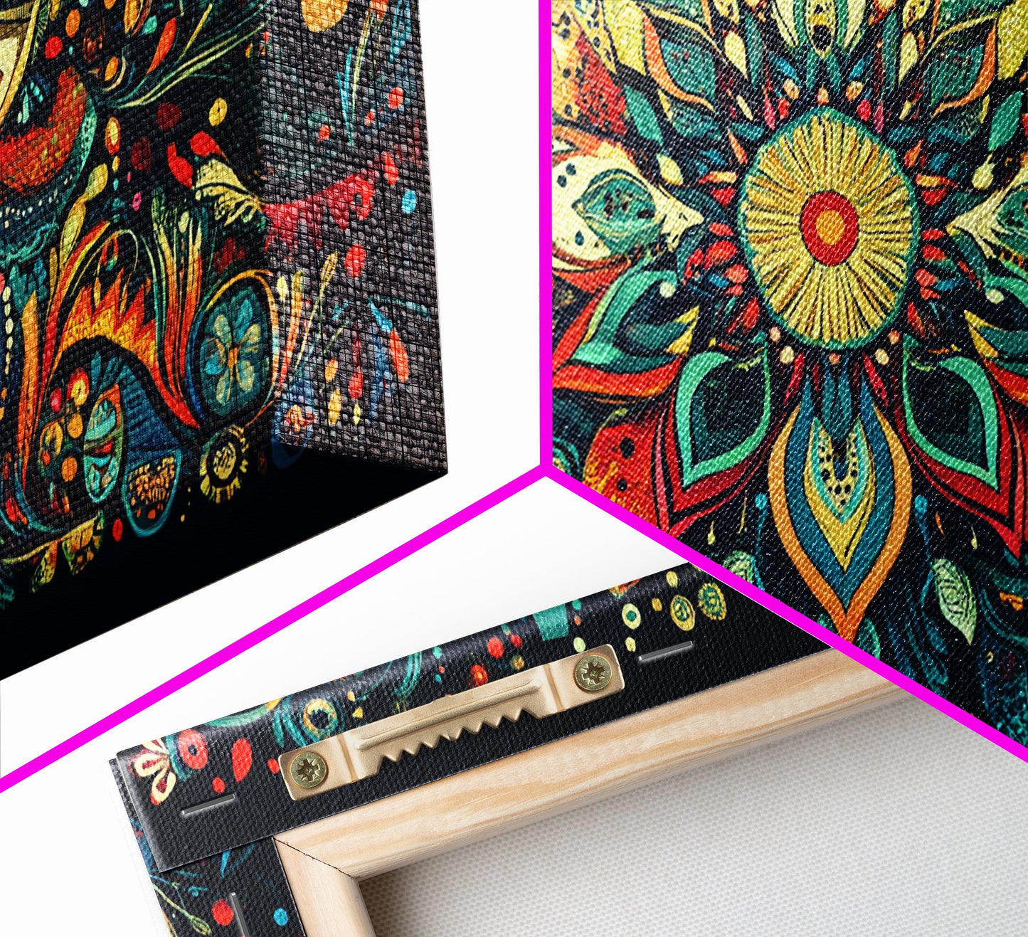 Elaborate Mandala Framed Canvas Print, Vibrant Boho Art, Spiritual Zen Wall Art, Geometric Ethereal Painting, Colorful Sacred Geometry