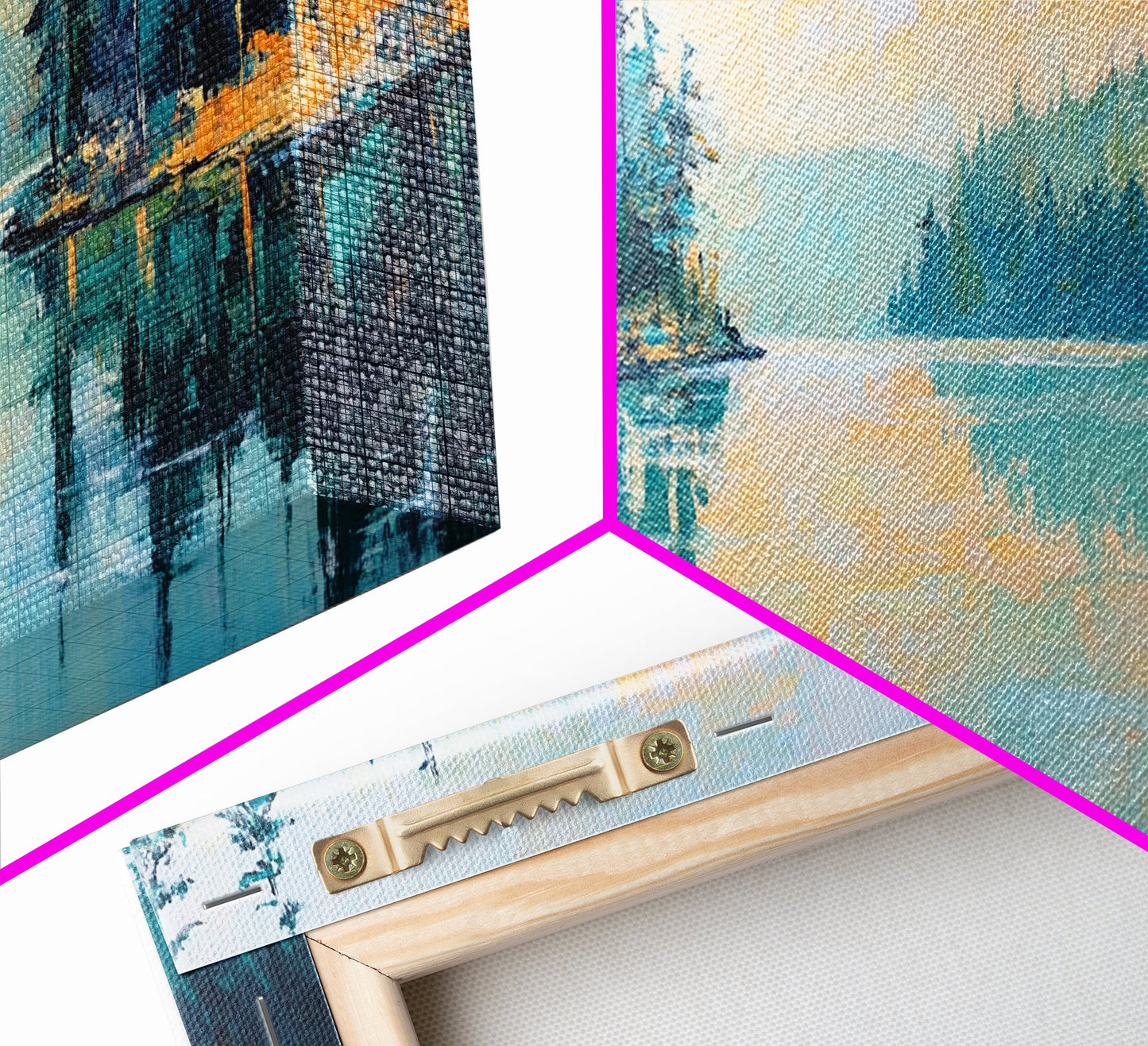 Tranquil Lake, pine tree art, landscape painting, smoky mountain art, panoramic painting, nature painting, Framed Canvas Print