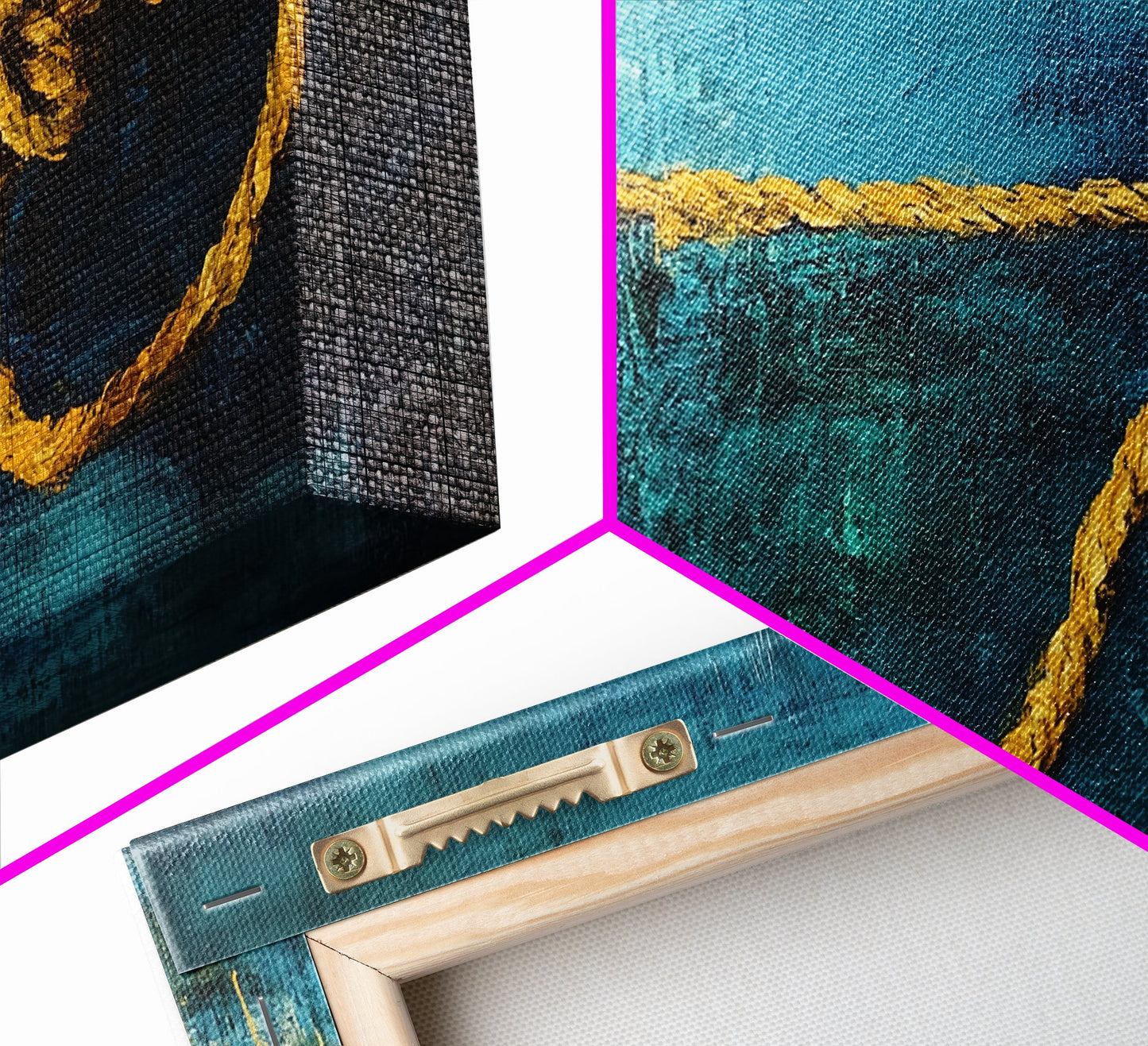 Nautical Knot, coastal wall art, rustic decor, blue and green wall art, ocean painting, framed canvas print, extra wide art