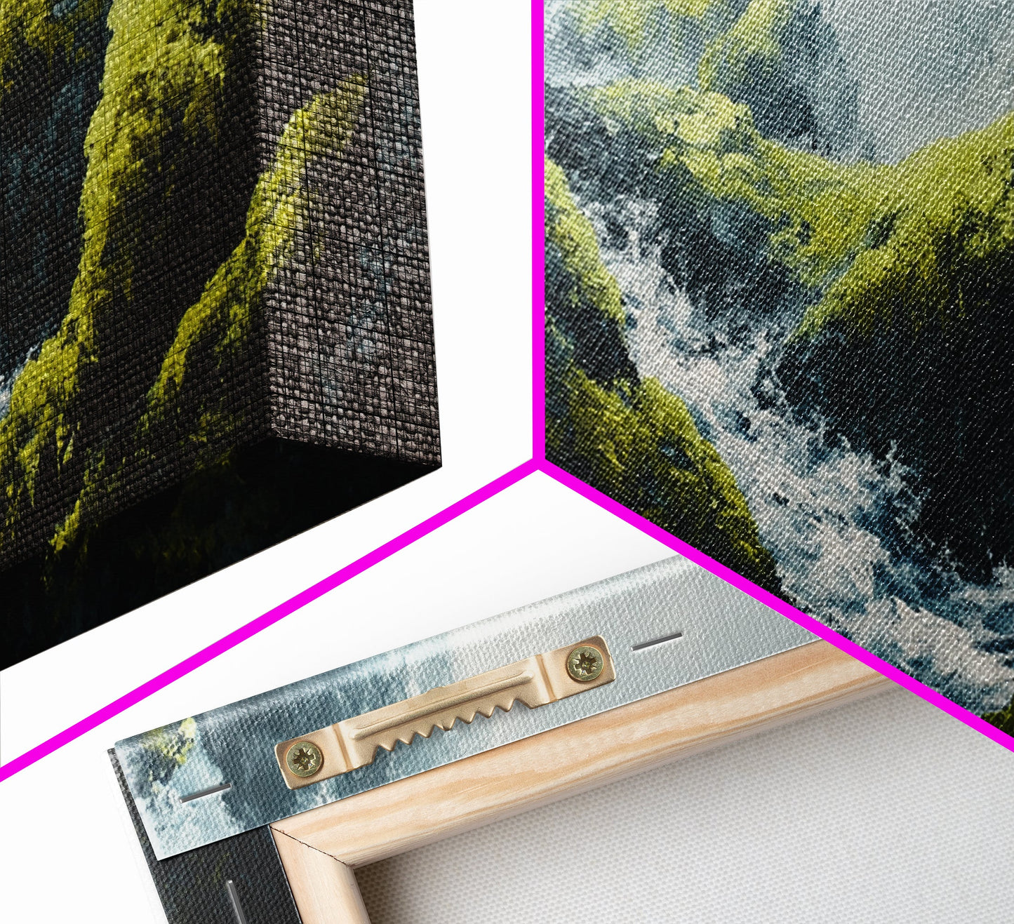 Waterfall Moss, green wall art, framed canvas print, mountain painting, zen wall art, rustic decor, original painting, above couch art