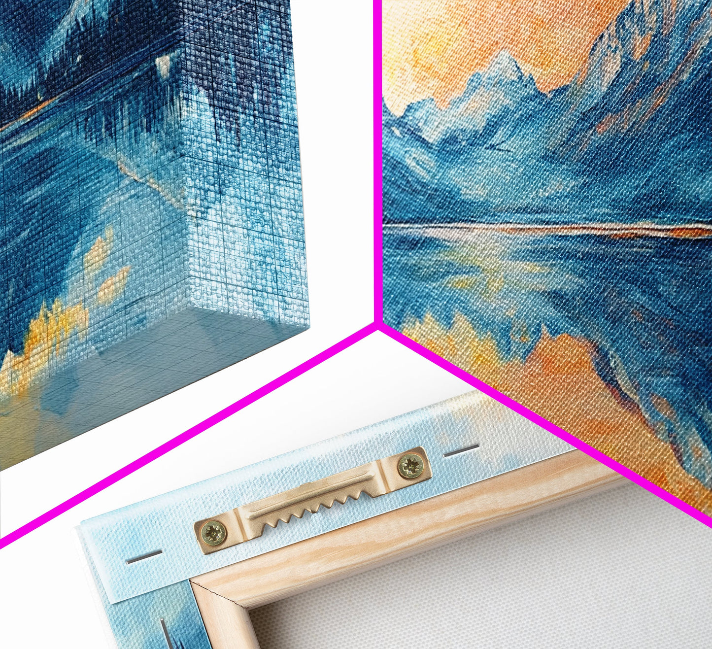 Lake Reflection, Sunset Mountains, Panoramic Art, Framed Canvas Print, Mountain Painting, Lake Art, Horizontal Wall Art, Bedroom Art