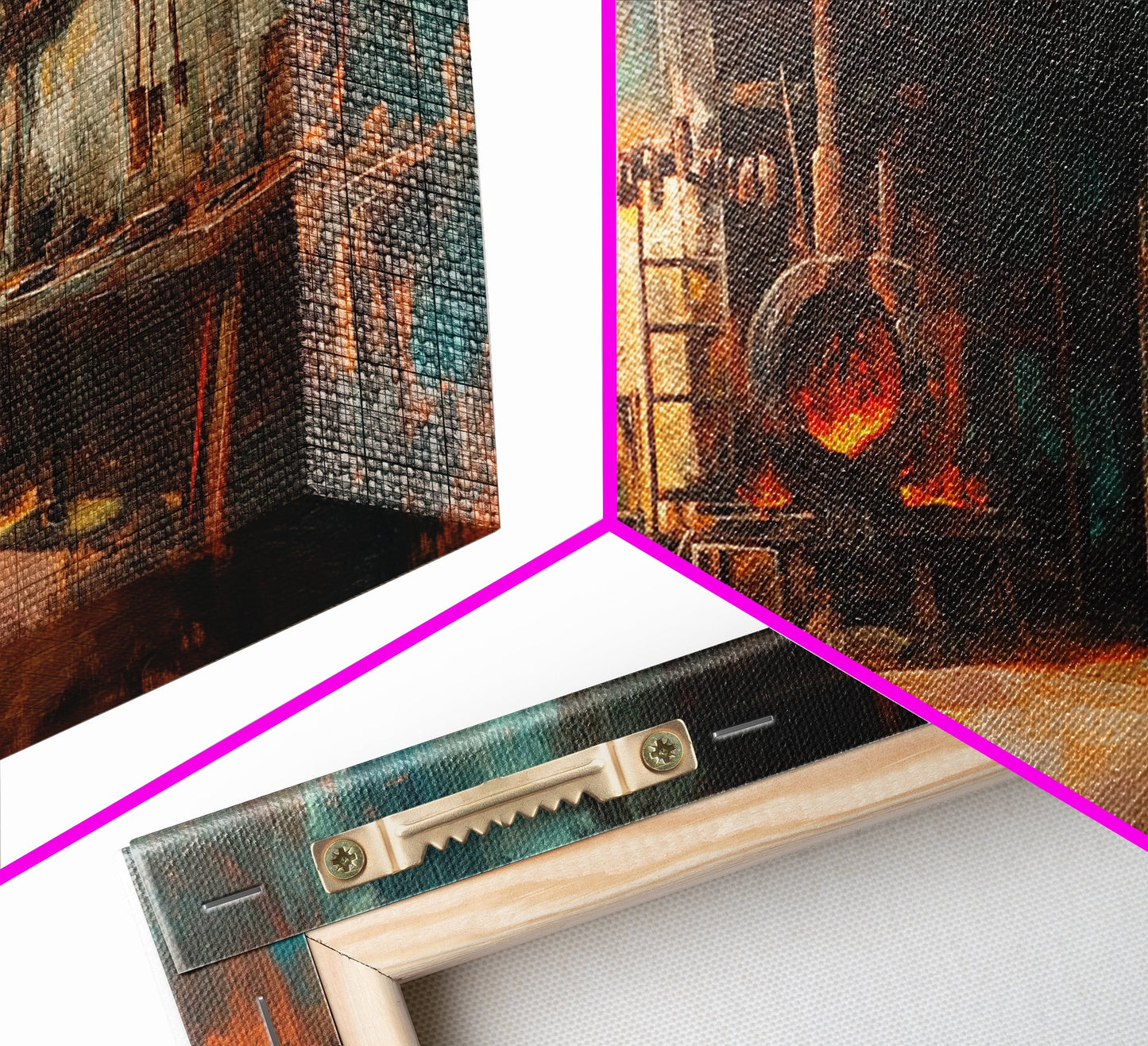 Rustic forge, blacksmith, industrial art, dark romance painting, vintage art, moody art, framed canvas print, horizontal wall art, gift idea