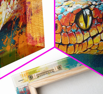 Colorful Snake, wildlife painting, framed canvas print, reptile wall art, bold abstract art, extra wide art, rustic decor