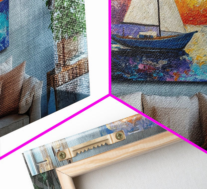 Sunset Sailboat Painting, sailboat painting, nautical painting, coastal decor, above bed wall art, seascape painting, Canvas Print