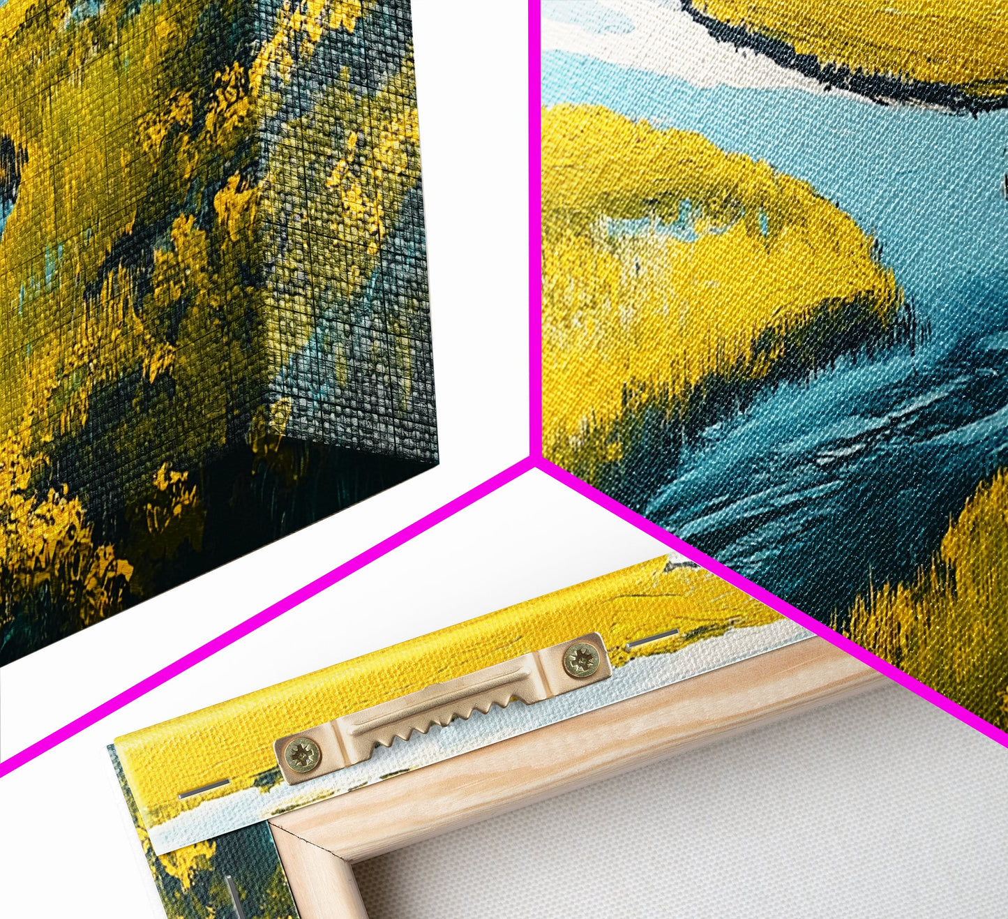 Marshland Landscape, marsh painting, landscape painting, above sofa art, extra wide art, panoramic art, Framed Canvas Print