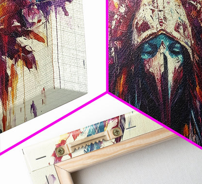 Tribal Warrior, Framed Canvas Print, dark angels wall art, moody art, abstract portrait, afrocentric wall art, gothic painting