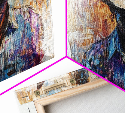 Western Cowboy, black cowgirl painting, rustic wall art, moody art, textured painting, cowboy hat art, farmhouse decor, Canvas Print