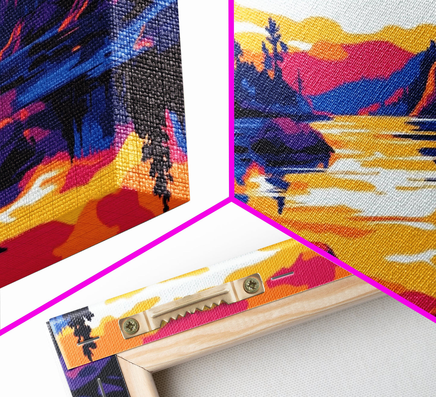 Golden Sunset, Rocky River, Mountain Reflection, Canvas Print, Rustic Lodge Wall Art, Autumn Home Decor, Warm Nature Painting, Colorful Art