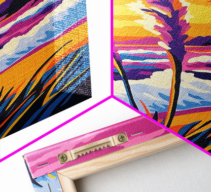 Coastal, Waves, Beach, Ocean, Framed Canvas Print, Vibrant Beach Art, Tropical Wall Decor, Living Room Art, Colorful Nautical Painting