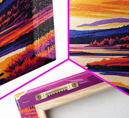 Sunset Lake Art, Colorful Nature Painting, Vibrant Landscape Canvas Print, Cabin Wall Decor, Rustic Home Art, Autumn Boho Wall Art