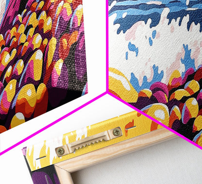 Ocean Waves, Rocky Shore, Coastal Landscape, Framed Canvas Print, Nautical Wall Art, Beach House Decor, Vibrant Seascape, Living Room Art