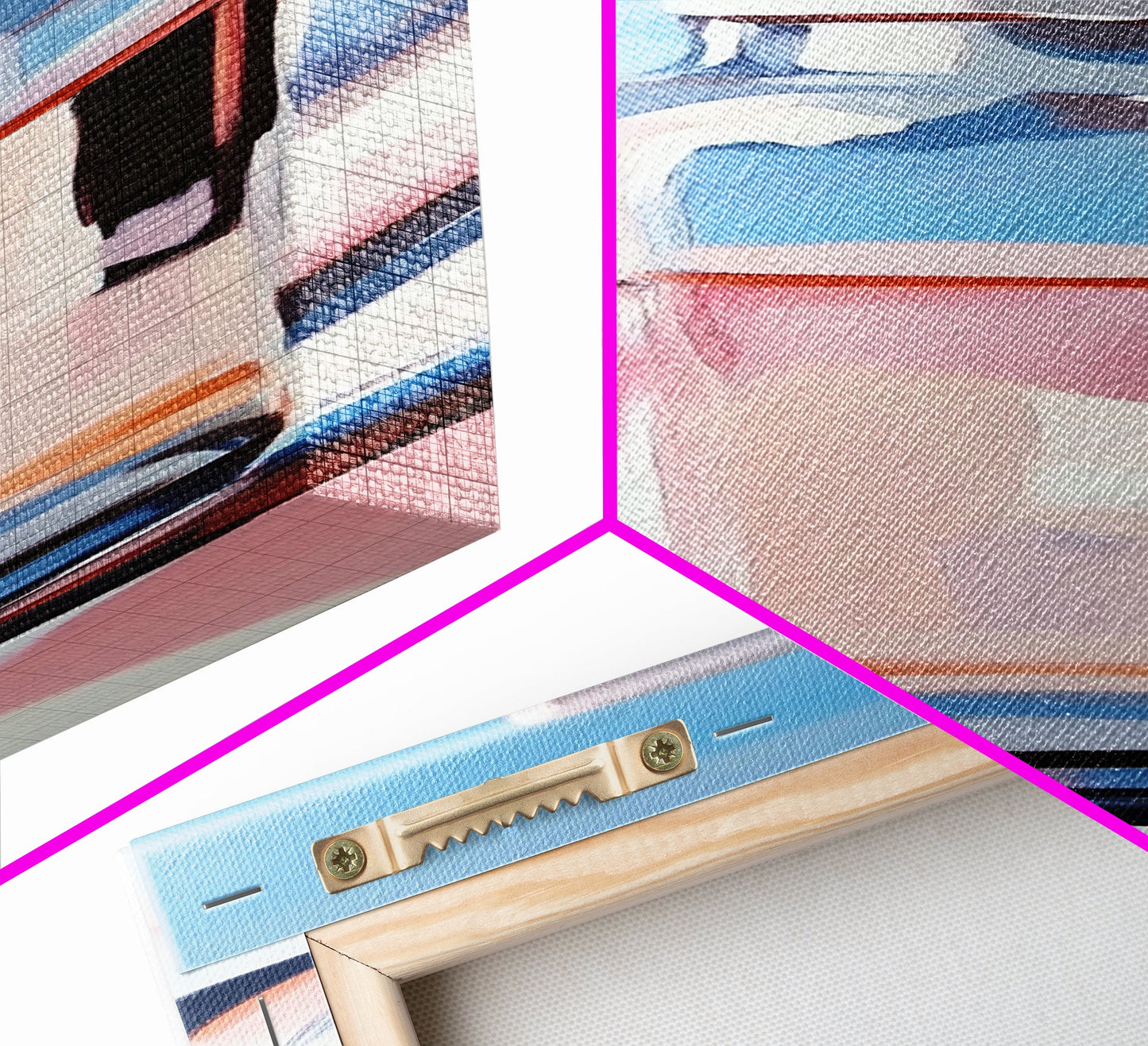 Perfume Bottle, Glass Art, Minimalist, Blue, White, Pink, Fashion, Beauty, Elegant, Living Room, Framed Canvas Print