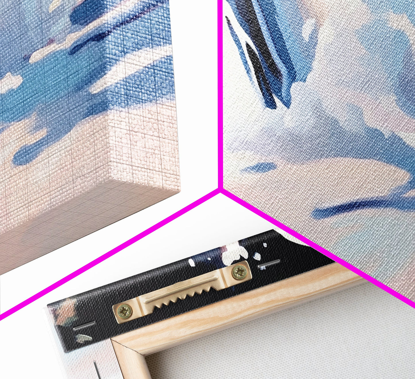 Snow Peak, Clouds, Framed Canvas Print, Alpine mountain scene, winter painting, Scandinavian decor, minimalist landscape, abstract nature art