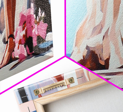 Bride by Cliffs, Wedding Wall Art, Coastal Painting, Feminine Seascape, Elegant Home Decor, Framed Canvas Print, Bedroom Aesthetic