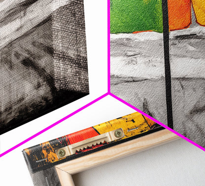 Colorful Umbrella Art, Abstract Beach Painting, Coastal Modern Decor, Vibrant Seaside Print, Bold Canvas Print, Framed Canvas Print