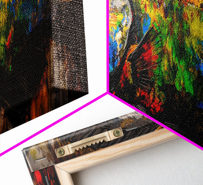 Colorful Fish, Rustic Wood, Vibrant Art, Wildlife Painting, Framed Canvas Print, Nature Wall Art, Fishing Cabin Decor, Unique Gift Idea