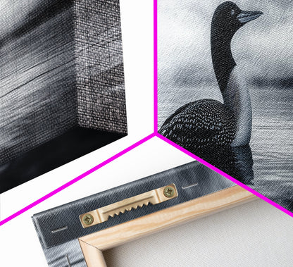 Northern Loon, Water Calm, Moody Wildlife, Canvas Print, Nature Wall Decor, Black and White Animal Art, Lakehouse Wall Art