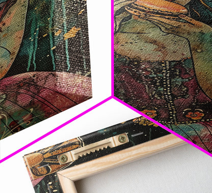 Halloween Girl Eating Macaron, Framed Canvas Print, Wall Art, Living Room Decor, Spooky, Girl Art, Original Painting, Home Decor