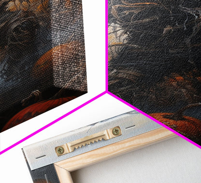 Haunting Scarecrow Holding Pumpkin in Misty Field | Halloween Wall Art | Spooky Home Decor | Creepy Scarecrow Painting | Framed Canvas Print