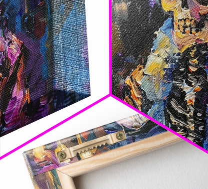 Halloween Art, Skeleton Having an Ice Cream Cone, Framed Canvas Print, Halloween Decor